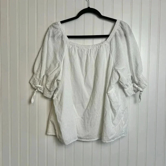 Lauren Conrad White Swiss Dot Puff Sleeve Square Neck Blouse XXL F3 - Picture 7 of 7